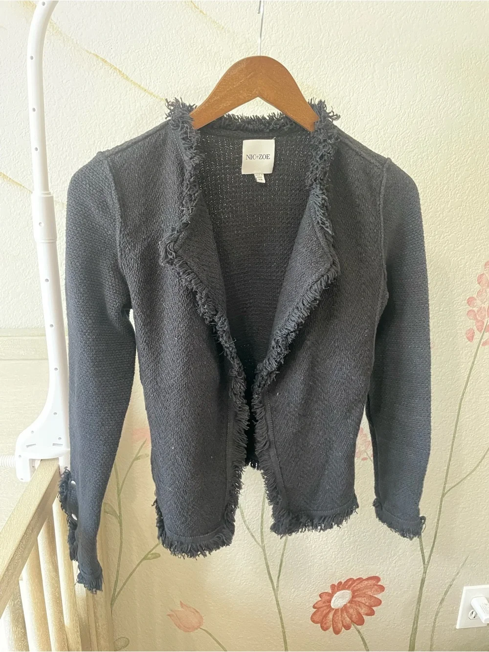 NIC+ZOE Black Fringed Knit Blazer Jacket